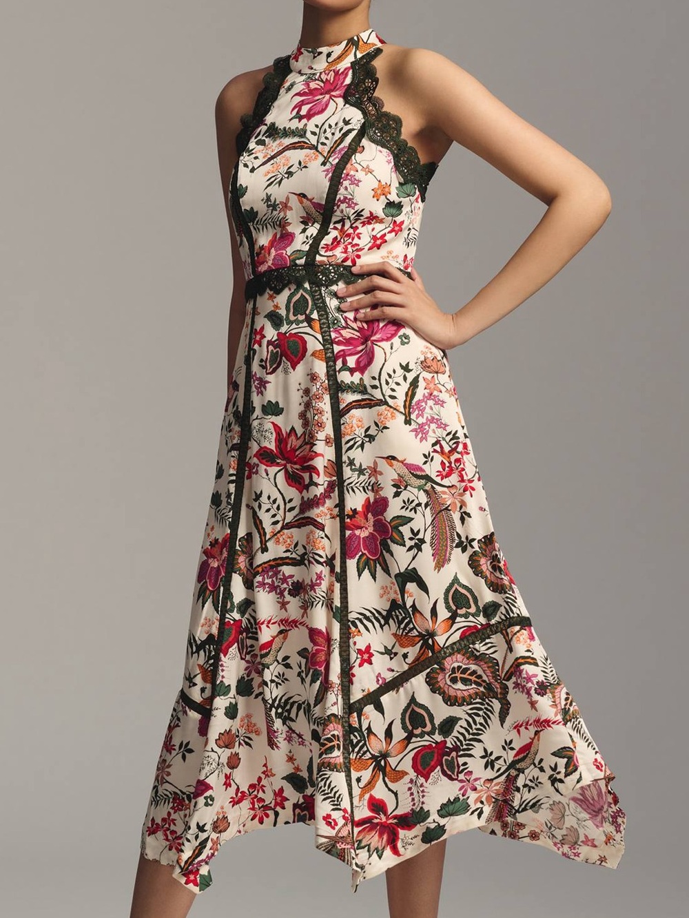Anthropologie Lace Trim Floral A-Line Dress Pockets Sleeveless Size 6 - Picture 1 of 16